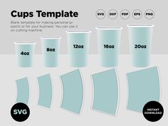 the cups template is shown with different sizes and shapes for each cup to be used