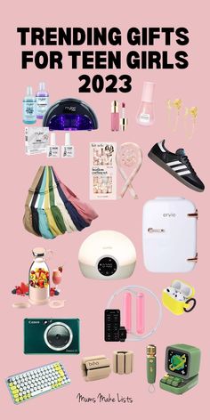 a pink background with the words trending gifts for teen girls 2013