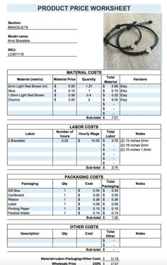 an invoice sheet with the price list and instructions to make it look like they are