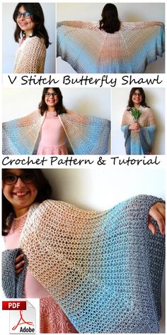 the crocheted shawl is shown with instructions to make it look like an afghan