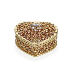 a gold and diamond heart shaped box