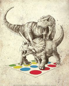 a drawing of two dinosaurs playing with each other