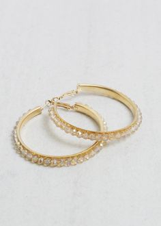 Boho Crystal Bead Hoops Gold JEWELRY - Shop Miss A Trendy Gold Jeweled Crystal Earrings, Metal Hoop Crystal Earrings With Rhinestones, Hoop Crystal Earrings With Rhinestones, Elegant Jeweled Hoop Jewelry, Metal Hoop Jewelry With Rhinestones, Trendy Hoop Jewelry With Rhinestones, Trendy Gold Beaded Earrings, Trendy Gold Round Crystal Earrings, Adjustable Hoop Jewelry With Gold Beads