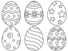 an easter egg coloring page with nine different designs and stars on the eggs, all in black and white