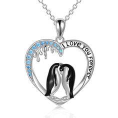 PRICES MAY VARY. ❤Penguin Necklace :The heads of the two penguins snuggled against each other, looks very cute.and engraved"i love you forever",Heart shape penguin necklace design represent forever friendship, it is a great gift for women who love penguin, like sister, mother,daughter, friend ❤Material Type:This Penguin Necklace is made of Hypoallergenic real 925 sterling silver, Nickel-free, Lead-free, Cadmium-free. Long Time Wearing Keeps You a Good Health ❤Suitable To Wear :The size of pengui Shape Penguin, Penguin Jewelry, Penguin Necklace, Necklace Stand, Great Gifts For Women, Forever Jewelry, Necklace Design, I Love You Forever, Pet Necklace