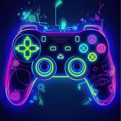 a glowing video game controller with neon lights on it's sides and the controls facing forward