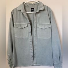 Oversized Denim Jacket Pale Green Blue Gray Never Worn Ask Questions Open To Offers Trendy Light Wash Collared Outerwear, Everyday Light Wash Long Sleeve Outerwear, Fall Light Wash Cotton Shacket, Casual Light Wash Shacket For Spring, Casual Light Wash Outerwear With Snap Buttons, Light Wash Button-up Outerwear For Streetwear, Light Wash Button-up Streetwear Outerwear, Fall Light Wash Button-up Shacket, Oversized Light Wash Outerwear With Snap Buttons