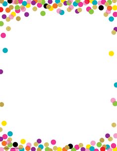 a white background with multicolored confetti on the bottom and an empty space in the middle