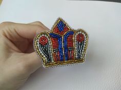 Beaded Handmade Brooch Crown Brooch Queen Pin Crystal Red Blue - Etsy Ukraine Handmade Pinched Crown As A Gift, Handmade Pinched Crown As Gift, Gift For Woman, Silver Pin, Beaded Brooch, Brooches Handmade, Blue And Silver, Class Ring, Red Blue