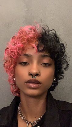 Very Short Hairstyle Women Curly Hair, Short Curly Coloured Hair, Short Curly Dyed Hair Black Women, Short Curly Colorful Hair, Hair Color Ideas Short Curly Hair, Black Enby Hairstyles, Black Woman Dyed Hair, Perm Mohawk, Short Dyed Curly Hair