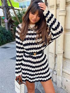 43624882634796|43624882667564|43624882700332 Casual Crochet Hollow Out Mini Dress, Casual Hollow Out Crochet Mini Dress, Chic Long Sleeve Sweater Dress For Beach, Chic Long Sleeve Crochet Knit Dress, Striped Long Sleeve Mini Dress For Beach, Chic Striped Mini Dress For Fall, Casual Long Sleeve Open Knit Dress, Chic Striped Long Sleeve Sweater Dress, Chic Crochet Mini Dress For Fall