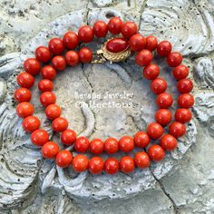 Simple and elegant Sardinia coral bead necklace with an 18k yellow gold clasp! Total Weight: 45.86 grams Necklace Length: 17 inch 18k gold clasp: 18.8mm x 13.7mm Precious Metal: 18k gold Precious stones: -Coral Round Beads: 8.1mm to 9mm diameter -Coral Faceted Oval: 12..3mm x 8.5mm Hand-strung Red Coral Jewelry For Gifts, Hand-strung Red Coral Jewelry As A Gift, Hand-strung Red Coral Jewelry Gift, Elegant Hand-strung Coral Necklaces, Elegant Coral Hand-strung Necklaces, Elegant Hand-strung Coral Necklace, Gift Jewelry With Hand-strung Red Coral, Elegant Orange Hand-strung Necklace, Formal Coral Single Strand Beaded Necklace