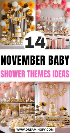 Planning a baby shower this November? These 14 unique baby shower themes will help you throw a celebration like no other! From cozy fall vibes to festive holiday elements, these themes are perfect for creating a memorable day for the mom-to-be. Visit our website for more incredible baby shower ideas that are sure to impress! Themes For Baby Showers, Fall Themed Baby Shower Ideas, Fall Baby Shower Ideas, Themed Centerpieces, Unique Baby Shower Themes