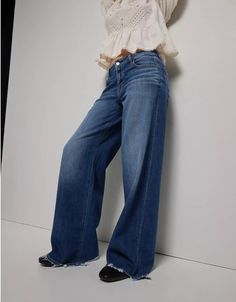 AE Dreamy Drape Stretch Low-Rise Baggy Wide-Leg Jean Wide Leg Jeans, Low Rise, Women's Jeans, American Eagle Outfitters, American Eagle, Wide Leg, Women Jeans