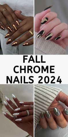 September Chrome Nails, Stylish Nails Fall, Fall And Nails, Fall Nails 2024 Chrome, Fall Chrome Dip Nails, Chrome Copper Nails, September 2024 Nail Trends, French 2024 Nails, Popular Nail Shapes 2024