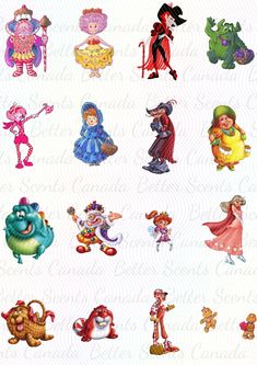 some very cute cartoon characters on a white background with the words disney written in it