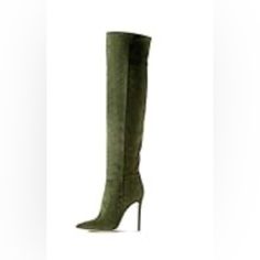 New Over The Knee Green Suede Boots Size 41eu / 9.5us 4.5” Heel Luxury Green Boots For Formal Occasions, Formal Green Boots With Reinforced Heel, Green Formal Boots For Fall, Classic Green Formal Boots, Elegant Green Boots For Party, Green Suede Boots For Spring, Elegant Green Boots With Round Toe, Elegant Green Heeled Boots With Round Toe, Elegant Green Heeled Boots For Fall