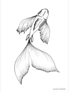 a black and white drawing of a goldfish