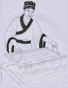 a drawing of a man wearing a hat and sitting at a table working on something