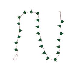 a long necklace with green leaves on it