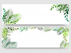 two banners with green leaves on white background