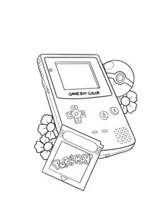 an old nintendo gameboy coloring page with flowers and a video game on the screen