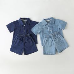 COLOR Blue, Light Blue GENDER Baby Girl, Baby Boy MATERIAL Cotton PATTERN Plain (Solid), Denim (Jean) SEASON Summer SIZE (AGE) 73 (6-9M), 80 (9-12M), 90 (12-24M), 100 (2-3Y) Casual Playtime Sets With Pockets, Summer Playtime Sets With Pockets, Casual Denim Sets For Summer, Boys Denim Jeans, Boy Material, Denim Baby, Solids For Baby, Baby Boutique Clothing, Baby Boy Clothing Sets