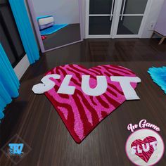 there is a pink and white rug on the floor