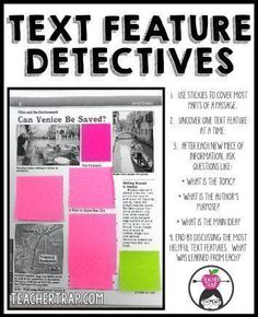 a poster with text and pictures on it that says text detatives, use sticky notes to cover the entire page