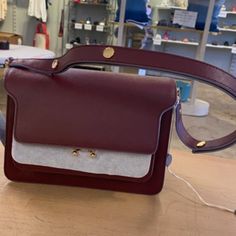 Nwt $2295 Marni Leather Trunk Shoulder Bag Marni Trunk Bag, Leather Trunk, Marni Bag, Trunk Bag, Frame Bag, Satchel Tote, Basket Bag, Purple Bags, Beach Bag