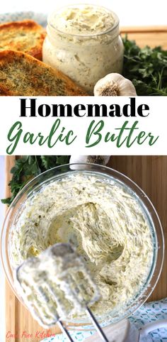 homemade garlic butter recipe in a glass bowl