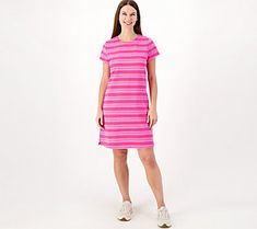 A summertime staple, this timeless T-shirt dress is an everyday option that embodies the three Cs: casual, comfortable, and cute. From Sport Savvy. Dress With Pockets, T Shirt Dress, French Terry, Cap Sleeves, Fashion Show, Shirt Dress, T Shirt