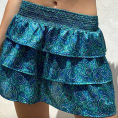 Brand New Unused Women’s Mini Skirt With Shorts Under Turquoise Skirt, Tags Included, Very Flowy And Comfortable Blue Ruffled Skirt Bottoms For Summer, Blue Ruffled Skort For Beach, Beach Ruffled Mini Skirt, Beach Mini Ruffled Skirt, High Waist Blue Ruffled Skort, Blue Stretch Summer Skirt, Blue Summer Skirt With Elastic Waistband, Blue Tiered Skirt For Day Out, High Waist Ruffled Skort For Vacation