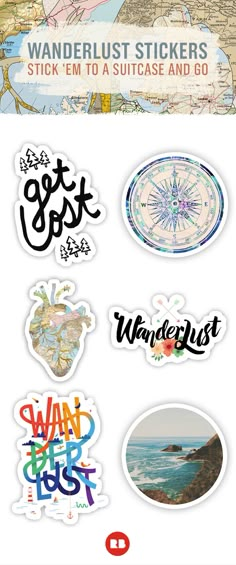 various stickers that are on top of each other