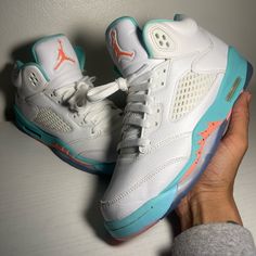 Size Gs 7.5y/ 9 Women’s Used. In Great Overall Condition, No Major Flaws Besides Yellowing In Cages, Pictured. Rare Pair In Extended Gs Sizes, Grab A Steal! Comes With Og All Besides Box And Lace Locks. Message Me For Any Additional Questions. Accepts Offers, No Lowballs. Jordans Retro, Shoes Air, Air Jordan 5, Light Aqua, Kids Jordans, Jordan 5, Air Jordans Retro, Jordan Shoes, Air Jordan