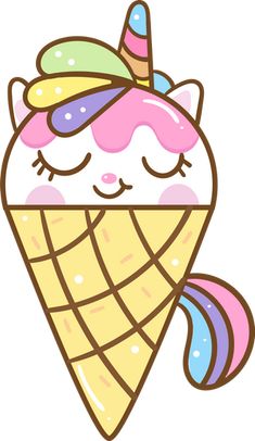 an ice cream cone with a unicorn face