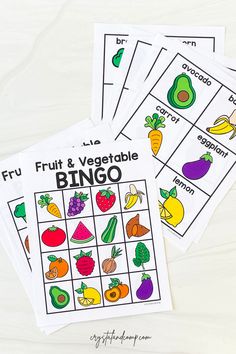 four fruit and vegetable printable game cards