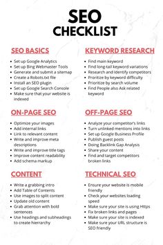 a white sheet with red text on it that says, search engine checklist keyword research