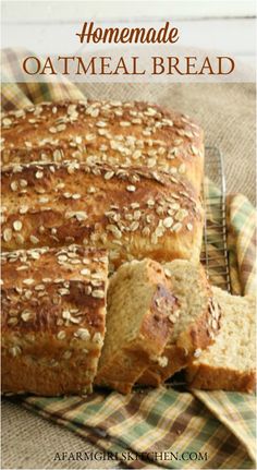 homemade oatmeal bread on a cooling rack with the words, homemade oatmeal bread