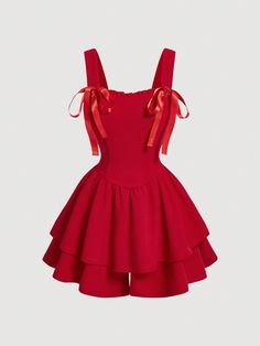 Red Casual Collar Sleeveless Knitted Fabric Plain Cami Embellished Slight Stretch  Women Clothing Red Dress Stage Outfit, Barbie Clothes For Women, Cute Red Outfits, Red Graduation Dress, Red Versace, Red Dress Casual, Cute Red Dresses, Red Clothing, Mom And Daughter Matching