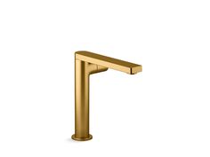 a gold faucet on a white background with no one in the room to see it