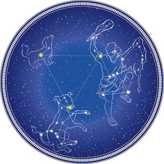 the zodiac sign is depicted on a blue plate with stars in the sky behind it