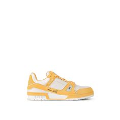 LOUIS VUITTON® - Lv Trainer Sneaker - Yellow Lv Trainers, Lv Trainer Sneaker, Louis Vuitton Gifts, Louis Vuitton Official Website, Vintage Basketball, Basket Vintage, Spring Sandals, Yellow Shoes, Leather Denim