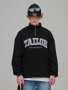 TAILORSTUDIO's basic half zip-up sweatshirt with embroidered logo can be a fashionable item for various trendy casual stylings. - Simple and basic style- Embroidered  logo- Stylish loose-fit- Durable fleeced fabric- Lightweight Basic Style, Half Zip, Zip Up, Zip Ups, Loose Fitting, Top Outfits, Mens Outfits, ? Logo, Sweatshirts