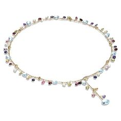 Marco Bicego Paradise 18K Yellow Gold & Moxed Gemstones Necklace CB2586MIX01T - Model No.: CB2586MIX01T - Metal Type: 18K Yellow Gold - Number of Strands: 1 - Stones Type: Blue Topaz, Mixed Gemstones - Stones Shape: Round - Necklace Type: Gemstone, Choker, Chain - Gender: Ladies - Collection: Paradise - Necklace Length: 17.25 inches - Clasp Type: Lobster - Stones Setting: Prong - Chain Type: Cable (Standard) - Product Type: Necklaces Gemstone Lariat Necklace, Mixed Stone Necklace, Multi Gemstone Necklace, Marco Bicego, Round Necklace, Strand Bracelet, August Birth Stone, Lariat Necklace, The Mediterranean