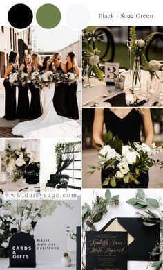 black and white wedding color scheme with greenery