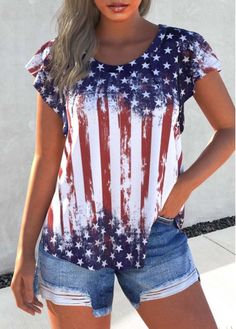 Color:Blue;Size:S;Size:M;Size:L;Size:XL;Size:XXL;Package Contents:1 X T Shirt;Occasion:Casual;Style:Bohemian; Cheap Patriotic Relaxed Fit Tops, Playful Cheap Tops For 4th Of July, Cheap Playful Tops For 4th Of July, Elegant Dresses Plus Size, Stitch Blue, Beach Bridesmaid Dresses, July Outfits, Swimwear Suits, Plaid Outfits