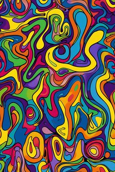 an abstract background with colorful swirls and shapes in different colors, including red, yellow, blue, green, purple, orange