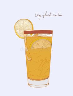 an orange drink with lemon slices on the rim and ice in a glass royalty illustration