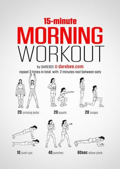 the 15 minute morning workout poster shows how to do an exercise with one hand and two hands